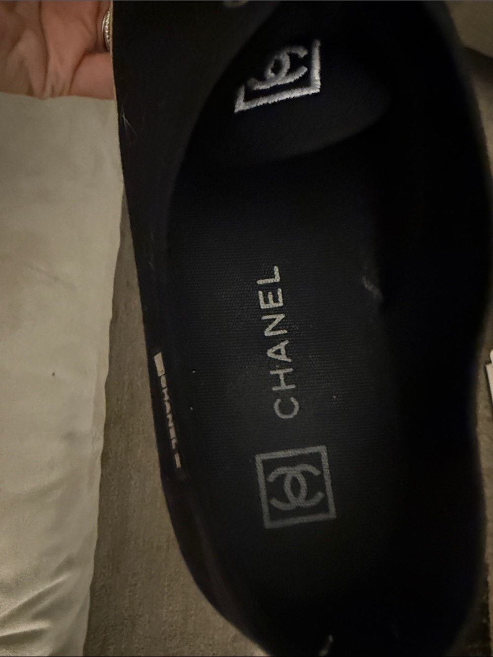 CHANEL Black Canvas Lace-Up Sneakers with Cream Cap Toe - Picture 3 of 5